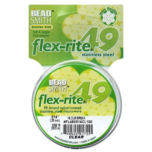 Beading wire Flex-Rite, 49 strand, 0.014 -inch diameter, 100 ft, Clear