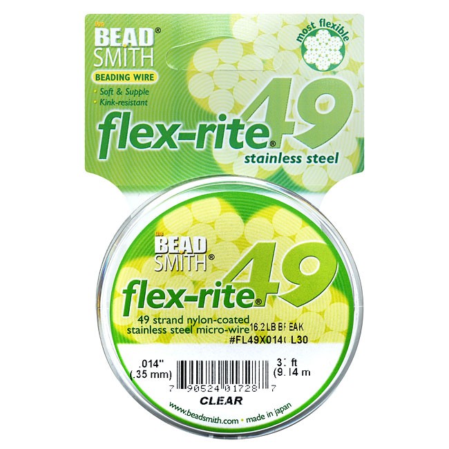 Beading wire Flex-Rite, 49 strand, 0.014 -inch diameter, 30 ft, Clear