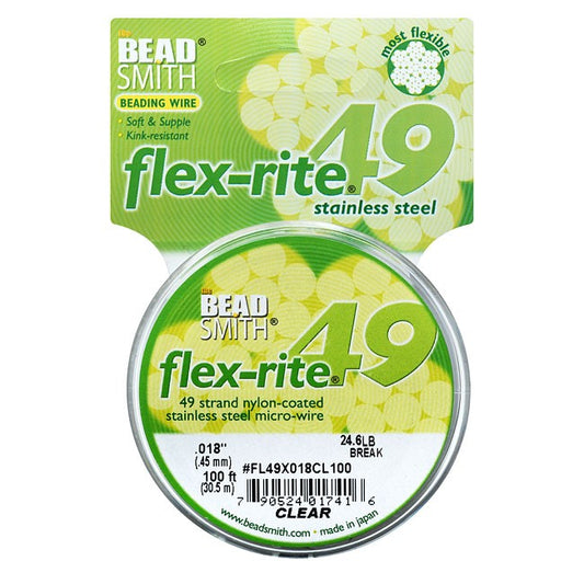 Beading wire Flex-Rite, 49 strand, 0.018 -inch diameter, 100 ft, Clear