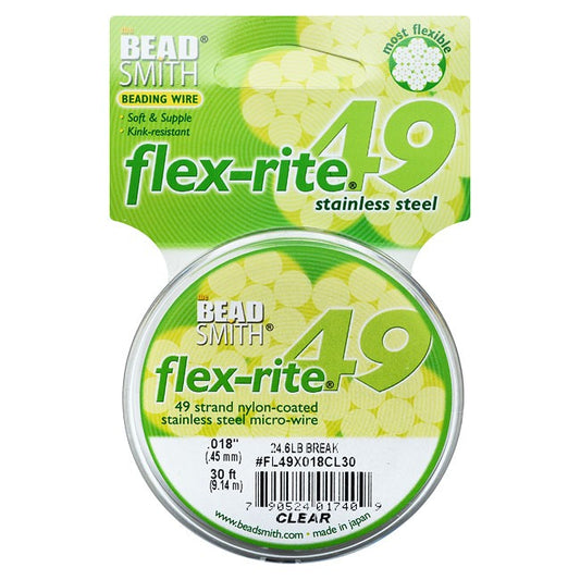 Beading wire Flex-Rite, 49 strand, 0.018 -inch diameter, 30 ft, Clear