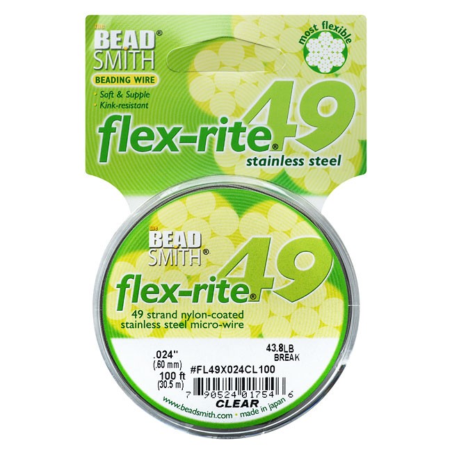 Beading wire Flex-Rite, 49 strand, 0.024 -inch diameter, 100 ft, Clear