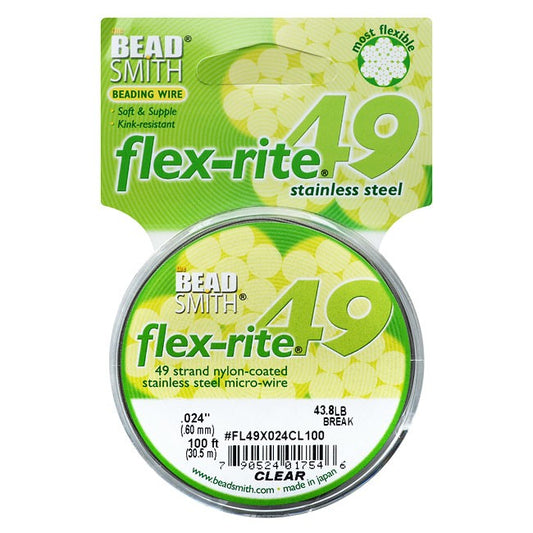 Beading wire Flex-Rite, 49 strand, 0.024 -inch diameter, 100 ft, Clear
