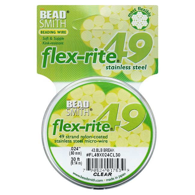 Beading wire Flex-Rite, 49 strand, 0.024 -inch diameter, 30 ft, Clear