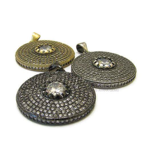 Round Micro Pave CZ Pendant, 23MM