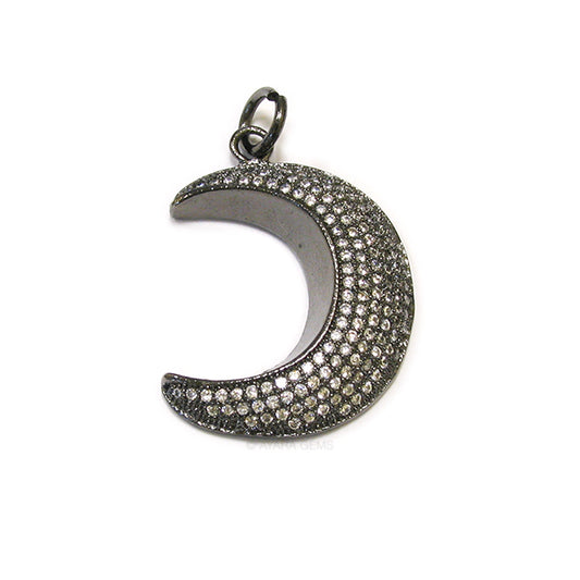Crescent Moon Micro Pave CZ Pendant, 25mm