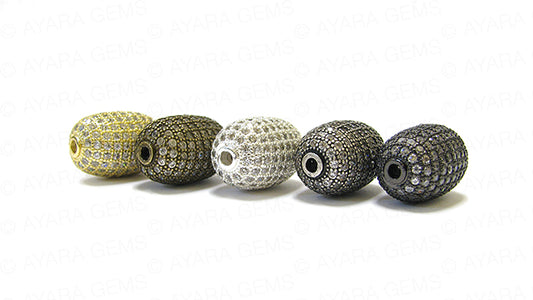 Olive Shaped Oval bead 18.5mm x 12mm Micro Pave CZ Spacer