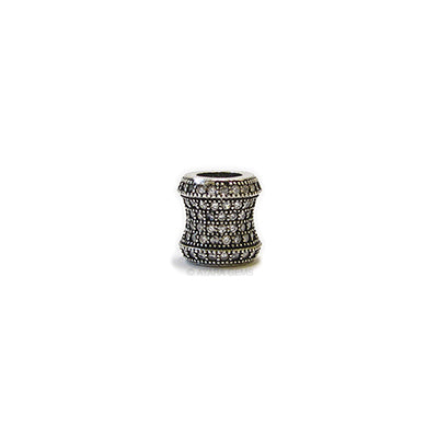 Large Hole Tube Micro Pave CZ Bead 9MM, Antique Silver
