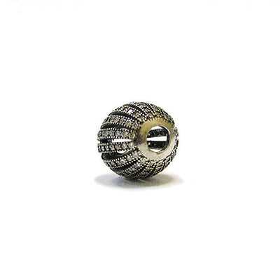 Shamballa Ball Ribbed Micro Pave CZ, Antique Silver