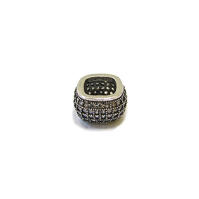 Square Spacer Micro Pave CZ Bead, Antique Silver