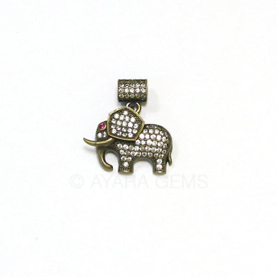 Elephant Micro Pave CZ Pendant, Antique Bronze