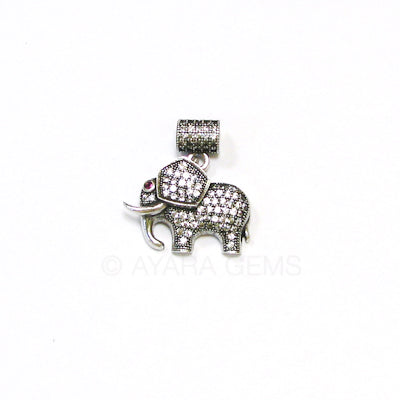 Elephant Micro Pave CZ Pendant, Antique Silver