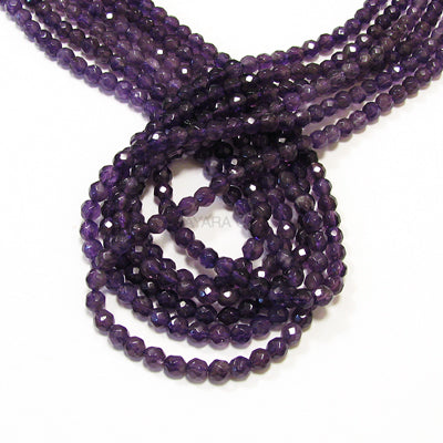 Amethyst 4mm Round Faceted Bead Strand, medium to dark