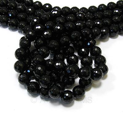 Black Onyx 10mm Faceted Round Bead Strand