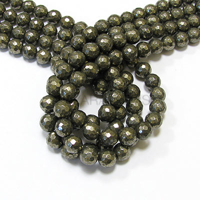 Pyrite 8mm Faceted Round Bead Strand