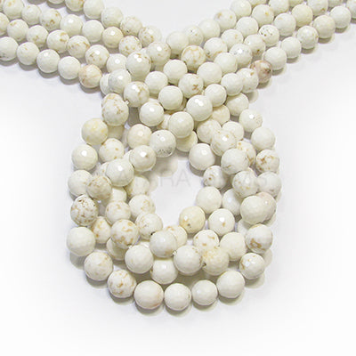 White Turquoise 10mm Faceted Round Bead Strand
