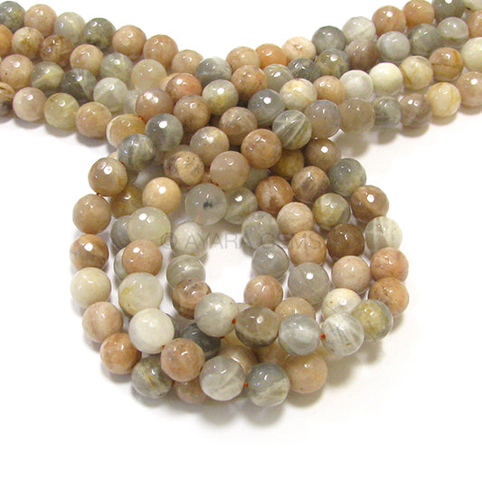 Multi-Moonstone 12mm Faceted Round Bead Strand
