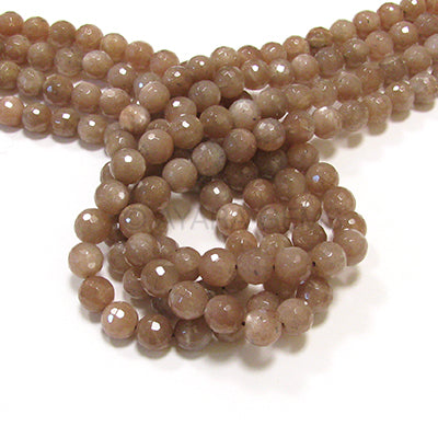 Chocolate Moonstone 8mm Faceted Round Bead Strand
