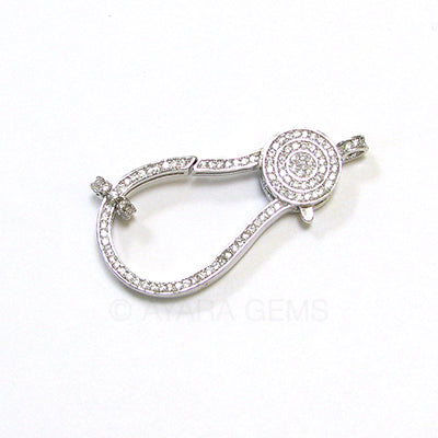 Clasp, lobster claw, silver, Micro Pave CZ, 50x24mm