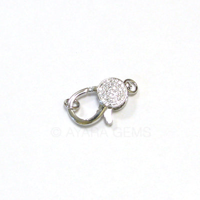 Clasp, lobster claw, silver, Micro Pave CZ, 25x12.5mm