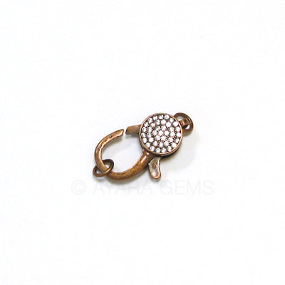 Clasp, lobster claw, copper, Micro Pave CZ, 25x12.5mm