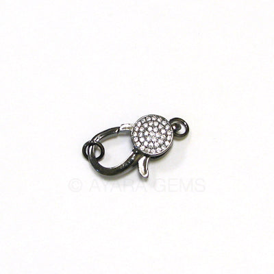 Clasp, lobster claw, gunmetal, Micro Pave CZ, 25x12.5mm