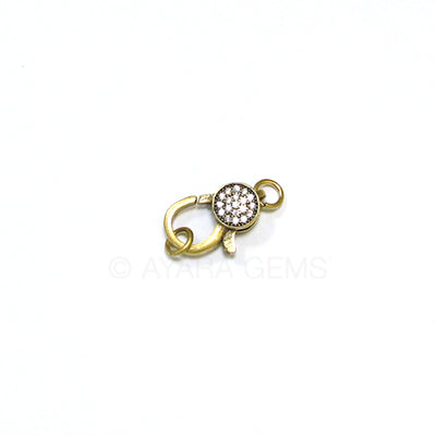 Clasp, lobster claw, old gold, Micro Pave CZ, 20x10.5mm
