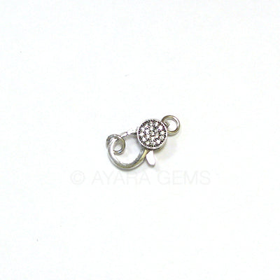 Clasp, lobster claw, antique silver, Micro Pave CZ, 20x10.5mm