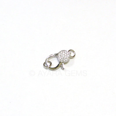 Clasp, lobster claw, silver, Micro Pave CZ, 20x10.5mm