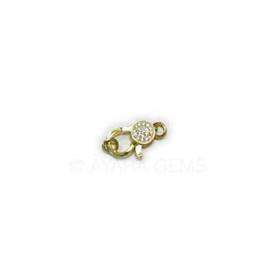 Clasp, lobster claw, gold, Micro Pave CZ, 16x8.5mm