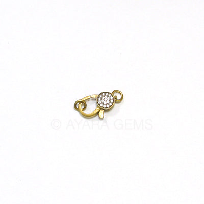 Clasp, lobster claw, old gold, Micro Pave CZ, 16x8.5mm