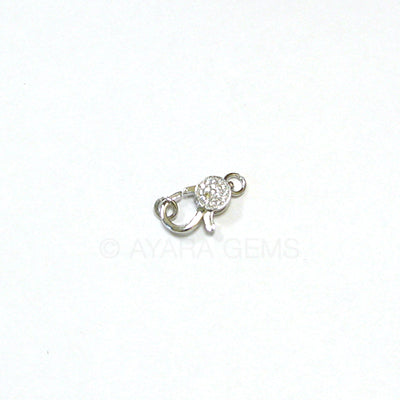 Clasp, lobster claw, silver, Micro Pave CZ, 16x8.5mm