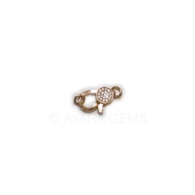 Clasp, lobster claw, rose gold, Micro Pave CZ, 16x8.5mm
