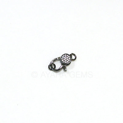 Clasp, lobster claw, gunmetal, Micro Pave CZ, 16x8.5mm