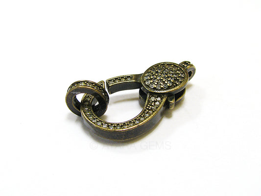 Clasp, lobster claw, bronze, Micro Pave CZ, 25x13mm