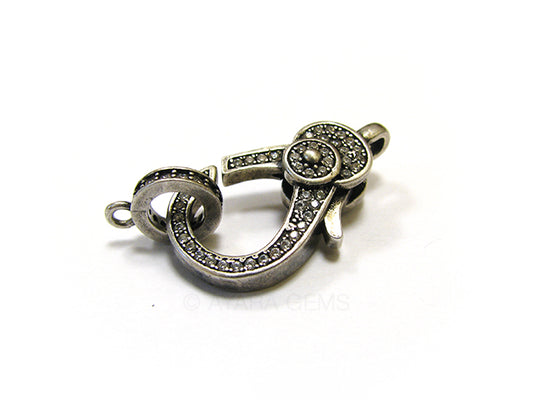 Clasp, lobster claw, antique silver, Micro Pave CZ, 24x13mm