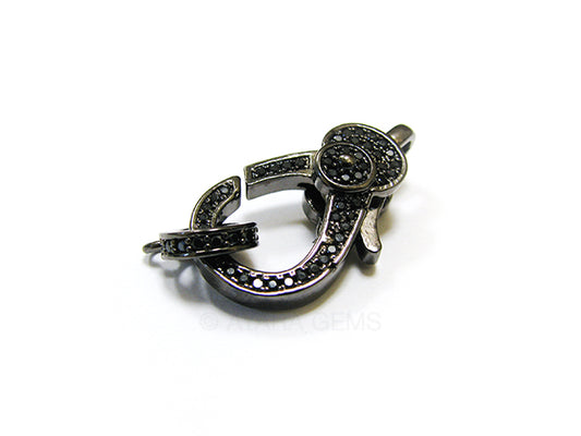 Clasp, lobster claw, black, Micro Pave CZ, 24x13mm