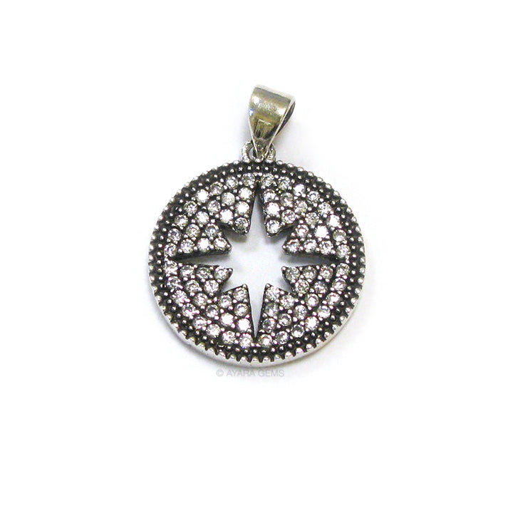 Star Cutout Micro Pave CZ Pendant, 18mm