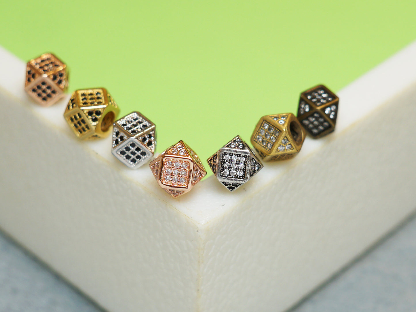 Hex Shape Micro Pave CZ Spacer Bead