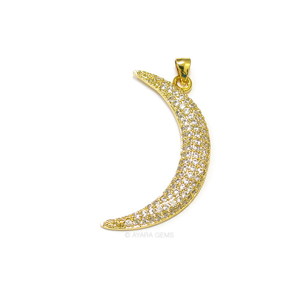 Crescent Moon Micro Pave CZ Pendant, 40mm