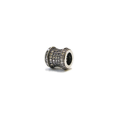 Large Hole Tube Micro Pave CZ Bead 9MM, Antique Silver