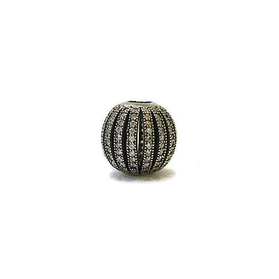 Shamballa Ball Ribbed Micro Pave CZ, Antique Silver