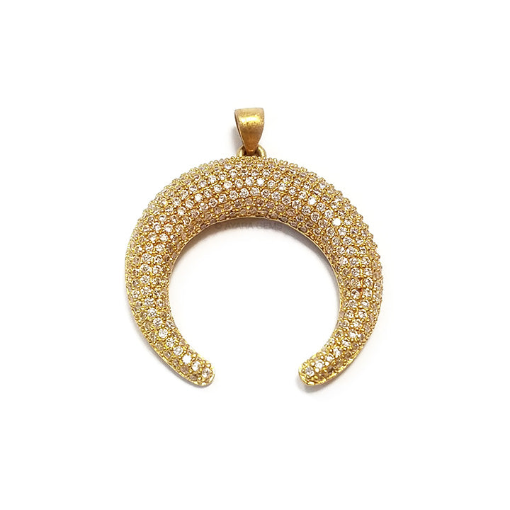 Gold Crescent Moon Micro Pave CZ Pendants, 30mm