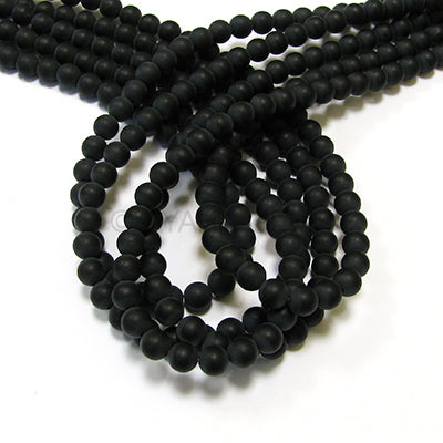 Matte Black Onyx 8mm Round Bead Strand