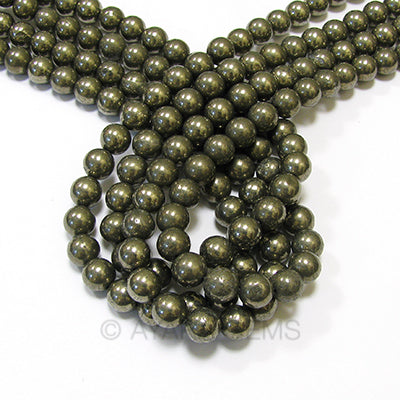 Pyrite 12mm Round Bead Strand