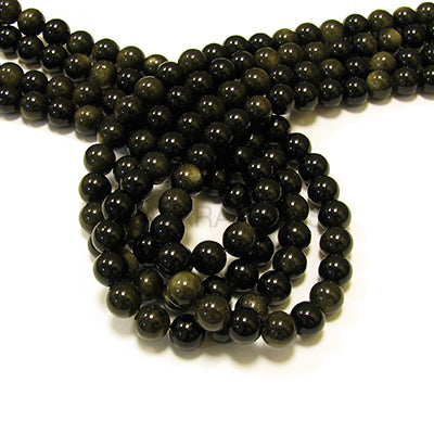 Golden Sheen Obsidian 12mm Round Bead Strand