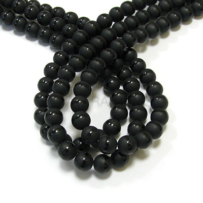 Matte Black Onyx with Polished Stripe 12mm Round Bead Strand