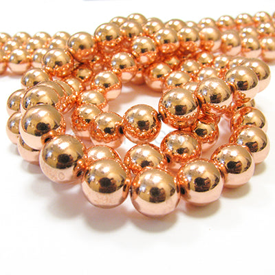 Rose Gold Hematite 12mm Round Bead Strand