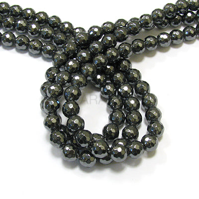 Hematite 8mm Faceted Round Bead Strand