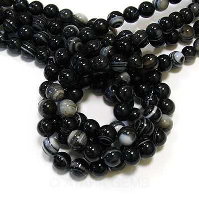 Black and White Sardonyx 10mm Round Bead Strand