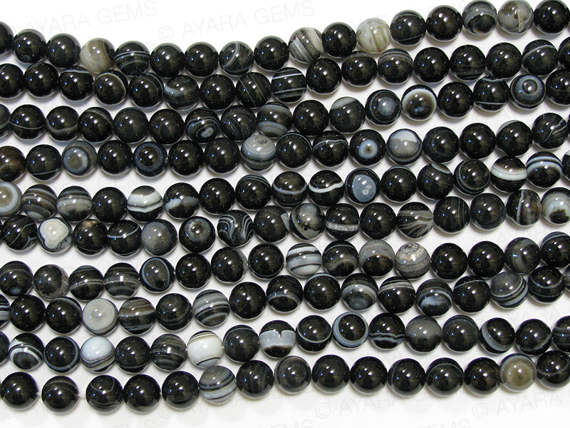 Black and White Sardonyx 12mm Round Bead Strand